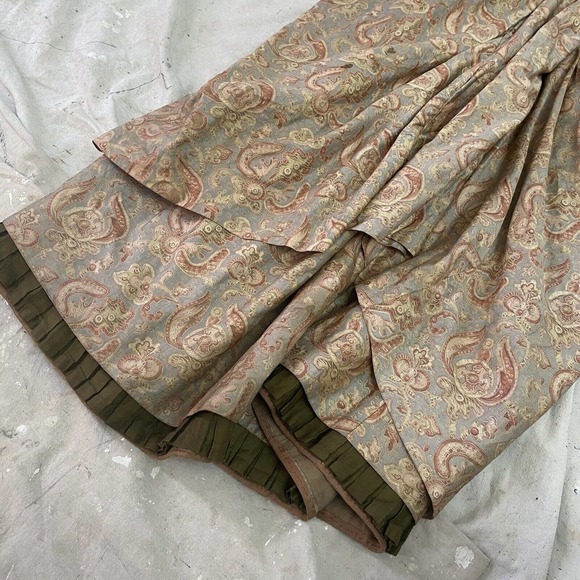 Antique 1800s Printed Asymmetric Walking Dress Skirt Bustle Draping Pleats - Picture 6 of 16